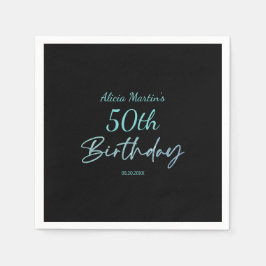 Modern & Minimal Blue Typografy Black Birthday Serviette