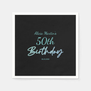 Modern & Minimal Blue Typografy Black Birthday Serviette