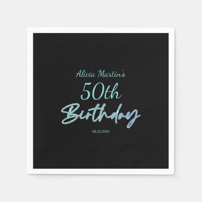 Modern & Minimal Blue Typografy Black Birthday Serviette (Vorderseite)