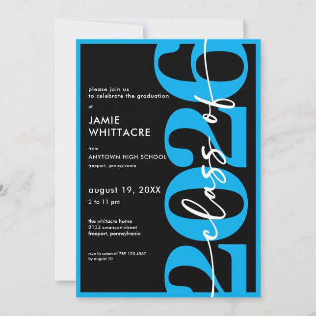 Modern Minimal Blue Typography Graduation Party Einladung (Vorderseite)