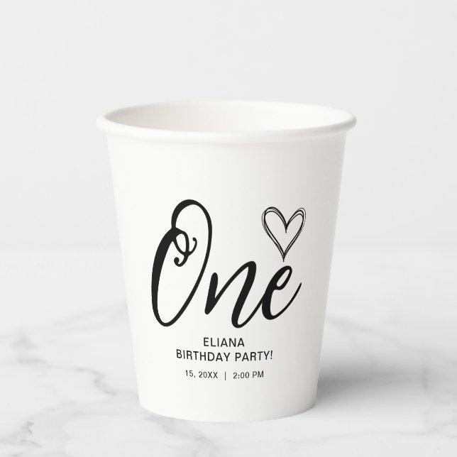 Modern Minimal Boho 1. Geburtstag Pappbecher (Vorderseite)