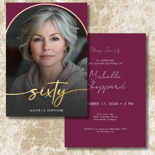 Modern Minimal Burgundy Arch 60. Geburtstag Folieneinladung