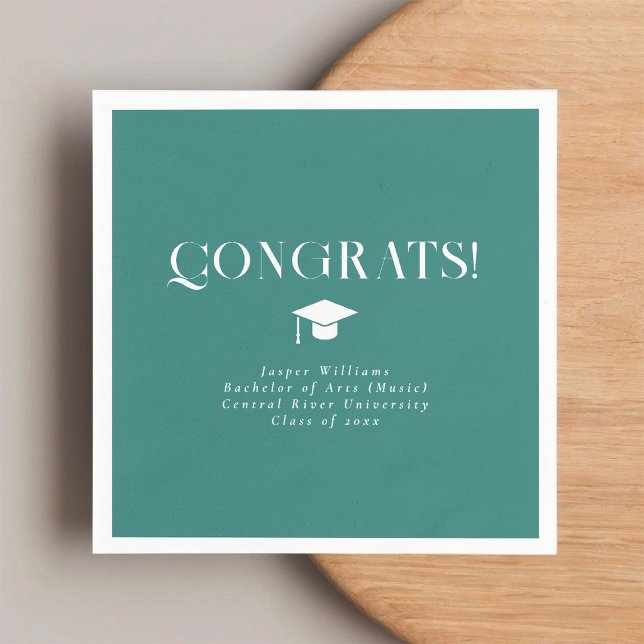 Modern Minimal Chic Graduation Party Teal Serviette (Von Creator hochgeladen)