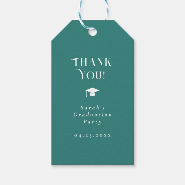 Modern Minimal Chic Script Graduation Party Teal Geschenkanhänger (Vorderseite)
