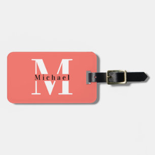 Modern Minimal Coral Monogram Name + Initial Gepäckanhänger