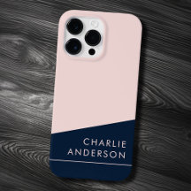 Modern minimal dark blue and pink custom name