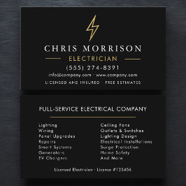 Modern Minimal Electrician Black Gold Visitenkarte