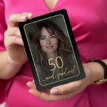 Modern Minimal Fifty Fabulous Photo Black Birthday Folieneinladung<br><div class="desc">Celebrate in quiet, elegant style with this simple, modern fifty and fabulous birthday party invitation—designed with a style that's all about you. Featuring your favorite photo in a rounded rectangle shape beneath a softly darkened overlay and edged in real foil. A real foil modern 50 on the front captures your...</div>