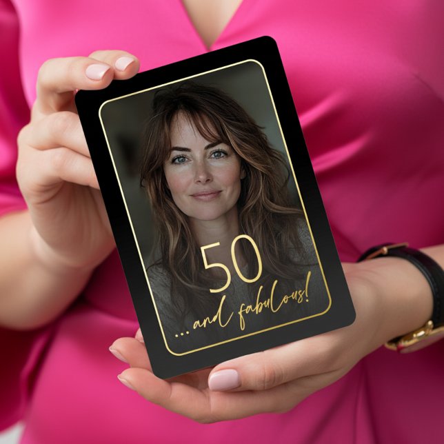 Modern Minimal Fifty Fabulous Photo Black Birthday Folieneinladung (Von Creator hochgeladen)