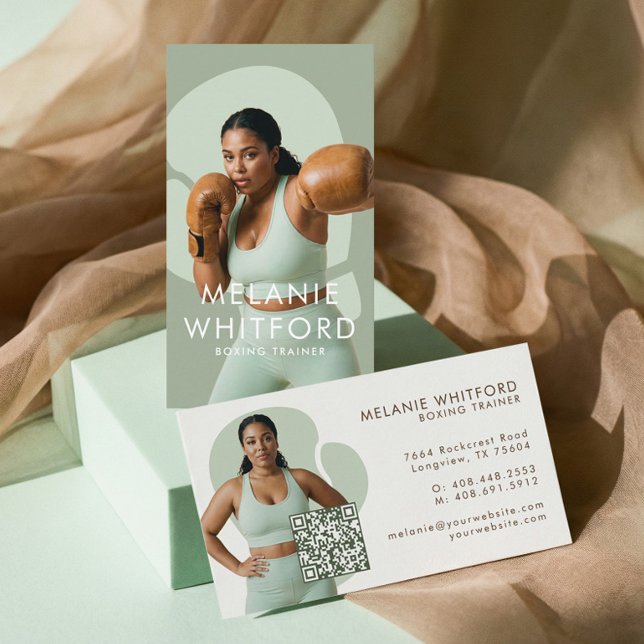 Modern Minimal Fitness Boxing Trainer Photo QR Visitenkarte (Modern Minimal Fitness Boxing Trainer Photo QR Business Card)