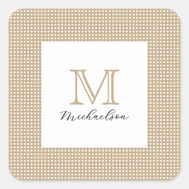 Modern Minimal Gold Elegant Monogram Quadratischer Aufkleber (Vorderseite)