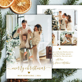 Modern Minimal Gold Script 4 Photo Merry Christmas Feiertagskarte