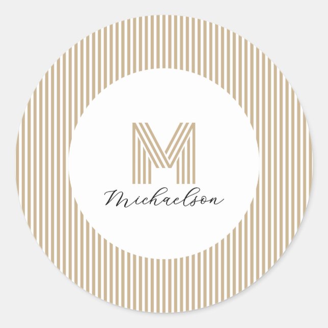 Modern Minimal Gold Stripes Monogram Runder Aufkleber (Vorderseite)