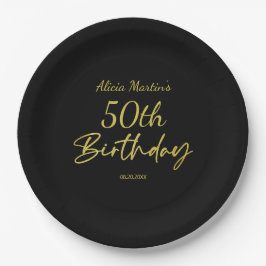 Modern & Minimal Gold Typografie Black Birthday Pappteller