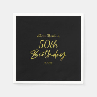 Modern & Minimal Gold Typografie Black Birthday Serviette