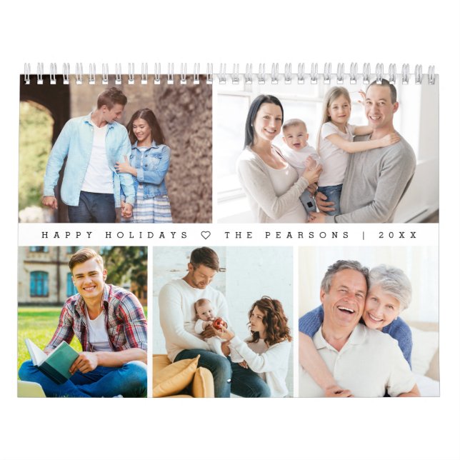 Modern Minimal Heart Customizable Family Photo Kalender (Titelbild)