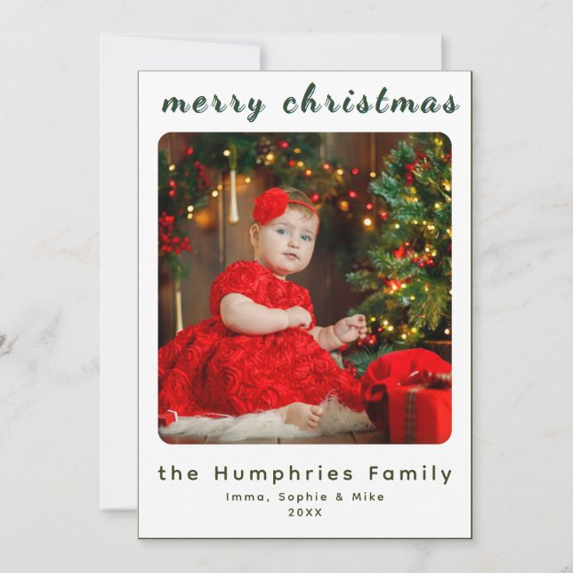 Modern Minimal Holiday Family Photo Card Dankeskarte (Vorderseite)