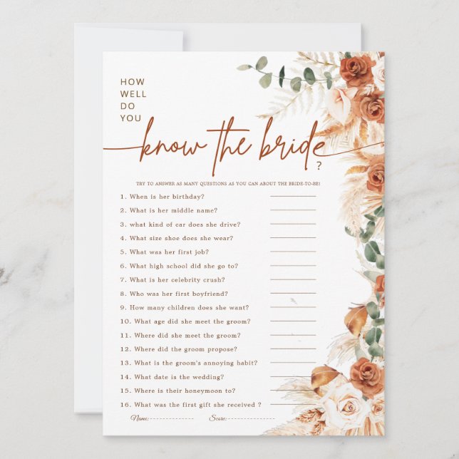 Modern Minimal How Well Do You Know the Bride Game (Vorderseite)