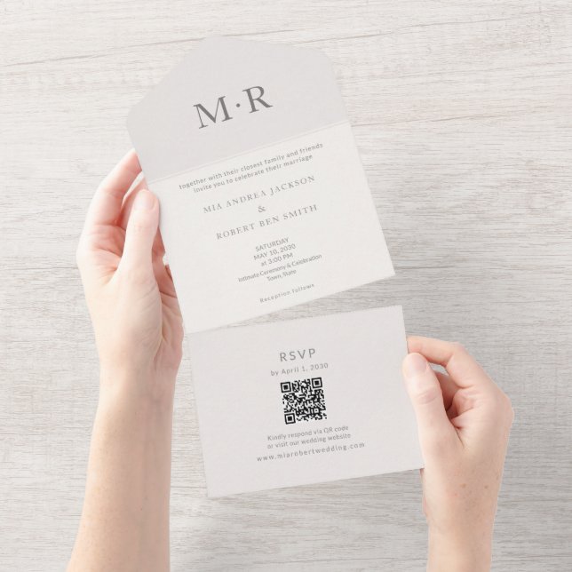 Modern Minimal Intimate Wedding All In One Einladung (Abreißen)