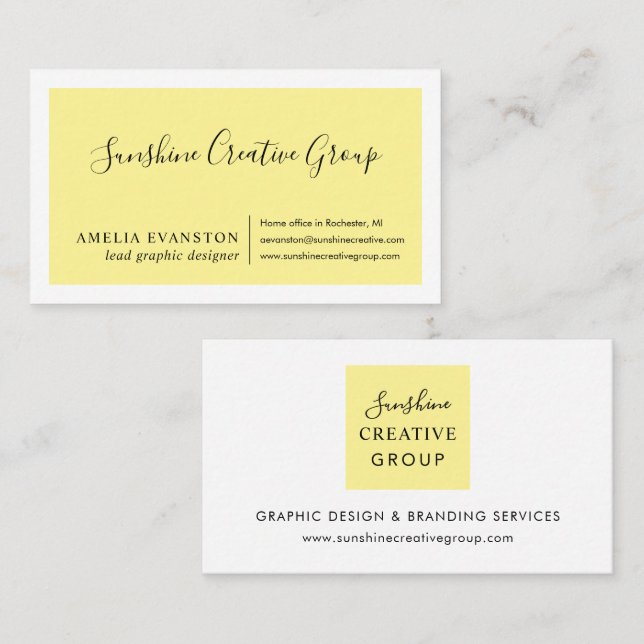 Modern Minimal Lemon Gelb Visitenkarte (Vorne/Hinten)