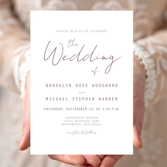 Modern Minimal Mauve Script Wedding Invite Einladung (Von Creator hochgeladen)