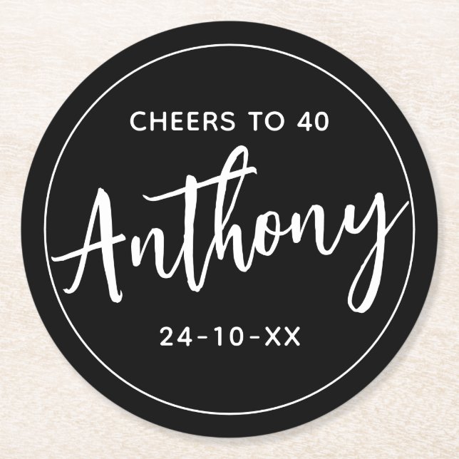 MODERN MINIMAL Meilenstein Geburtstag Getränke sch Runder Pappuntersetzer (Vorderseite)