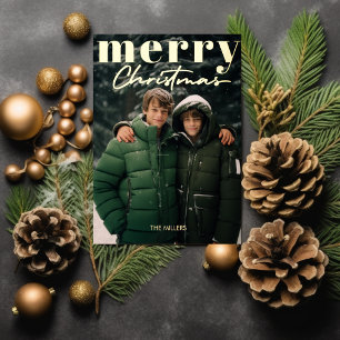 Modern Minimal Merry Christmas 1 Foto Elegant Folien Feiertagspostkarte
