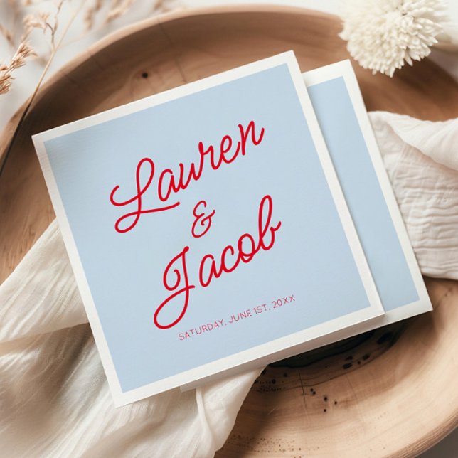 Modern Minimal Minimalist Blue and Red Wedding Serviette (Von Creator hochgeladen)