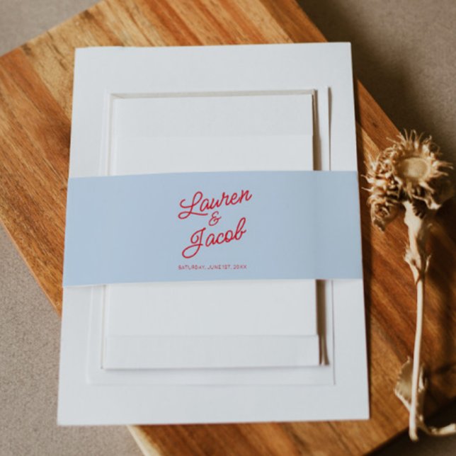 Modern Minimal Minimalist Blue Red Wedding Einladungsbanderole (Von Creator hochgeladen)