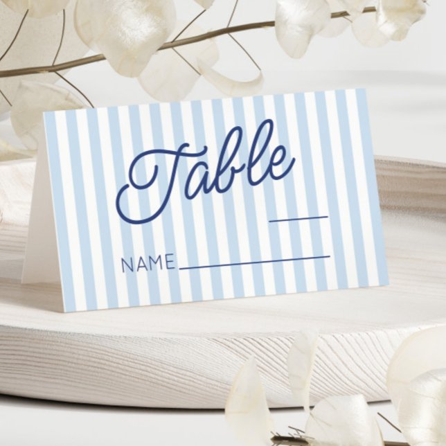 Modern Minimal Minimalist Blue Stripes Wedding Platzkarte (Von Creator hochgeladen)