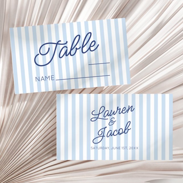 Modern Minimal Minimalist Blue Stripes Wedding Platzkarte (Von Creator hochgeladen)