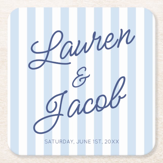 Modern Minimal Minimalist Blue Stripes Wedding Rechteckiger Pappuntersetzer (Vorderseite)