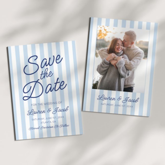 Modern Minimal Minimalist Blue Stripes Wedding Save The Date (Von Creator hochgeladen)