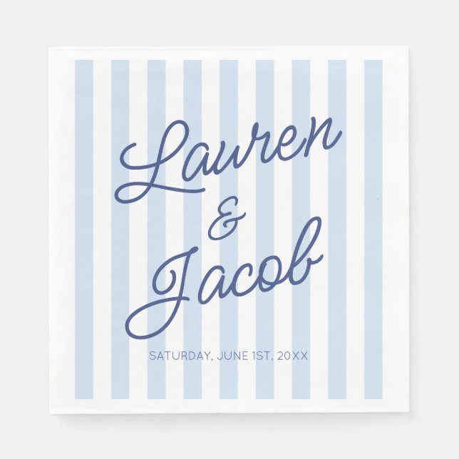 Modern Minimal Minimalist Blue Stripes Wedding Serviette (Vorderseite)