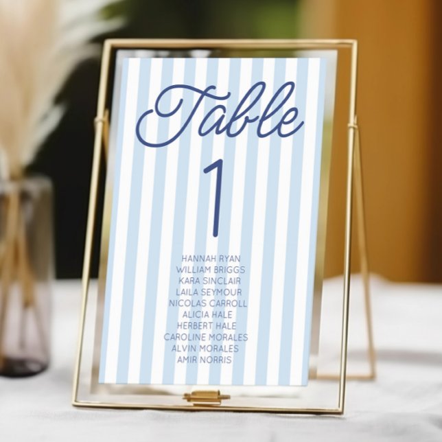 Modern Minimal Minimalist Blue Stripes Wedding Tischnummer (Von Creator hochgeladen)