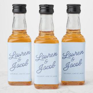 Modern Minimal Minimalist Blue Wedding Mini Alkoholflaschenetikett