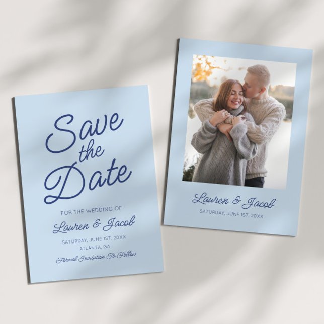 Modern Minimal Minimalist Blue Wedding Save The Date (Von Creator hochgeladen)