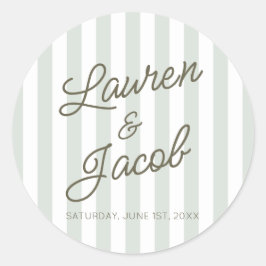 Modern Minimal Minimalist Green Stripes Wedding Runder Aufkleber