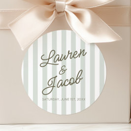 Modern Minimal Minimalist Green Stripes Wedding Runder Aufkleber