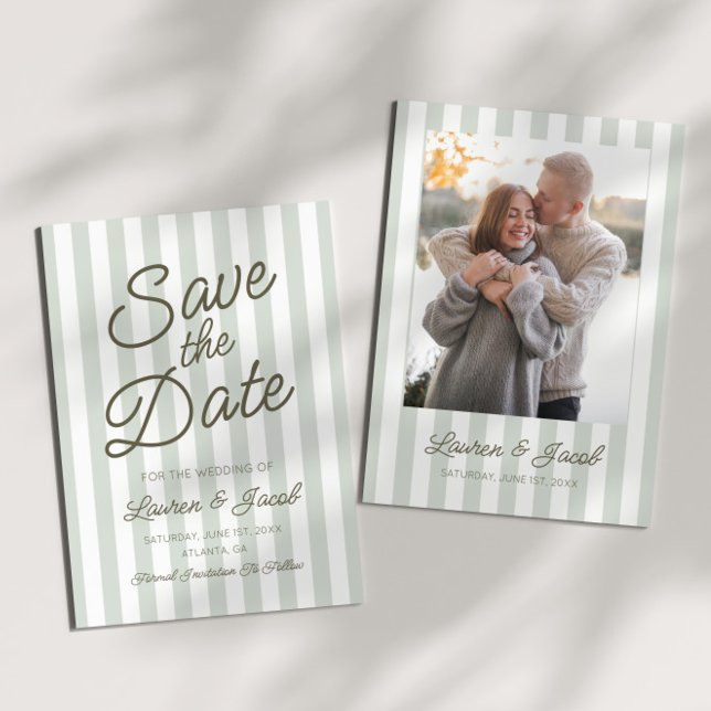 Modern Minimal Minimalist Green Stripes Wedding Save The Date (Von Creator hochgeladen)