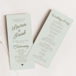 Modern Minimal Minimalist Green Wedding Programm