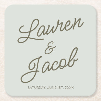 Modern Minimal Minimalist Green Wedding Rechteckiger Pappuntersetzer