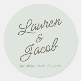 Modern Minimal Minimalist Green Wedding Runder Aufkleber