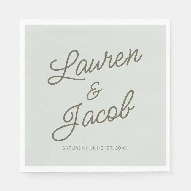 Modern Minimal Minimalist Green Wedding Serviette (Vorderseite)