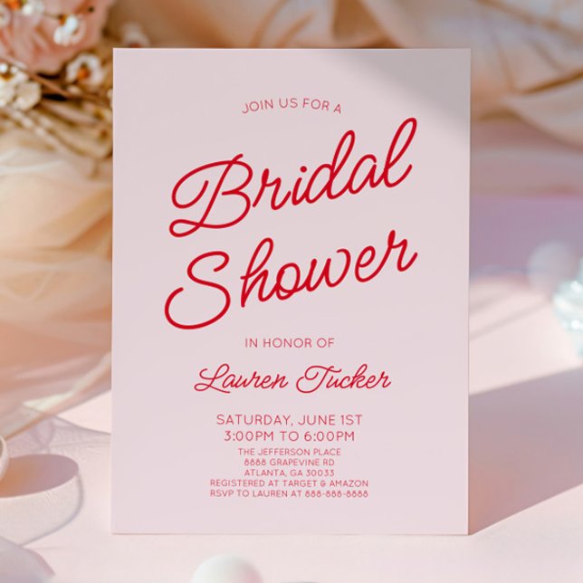 Modern Minimal Minimalist Pink Red Bridal Shower Einladung (Von Creator hochgeladen)