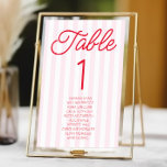 Modern Minimal Minimalist Red Pink Stripes Wedding Tischnummer<br><div class="desc">This is a Modern Minimal Minimalist Red Pink Stripes Wedding Table Number w/ Names!</div>