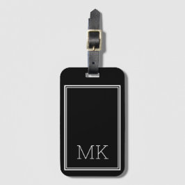 Modern Minimal Monogram Initials Frame Black  Gepäckanhänger