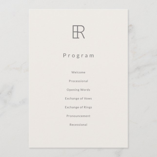 Modern Minimal Monogram Wedding Program Programm (Vorderseite)