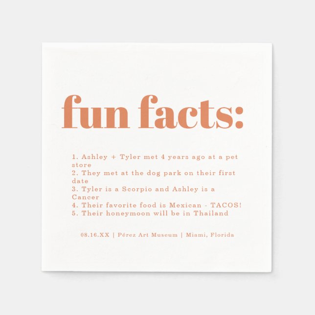 Modern Minimal Papaya | Fun Facts Wedding Serviette (Vorderseite)