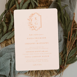 Modern Minimal Pfirsich- und Rosé-Hochzeit Einladung